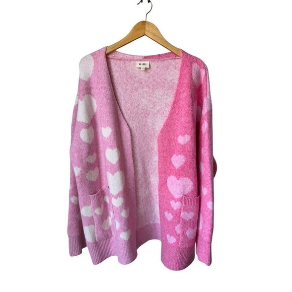BiBi Cozy Oversized Pink Heart Cardigan - Picture 5 of 13